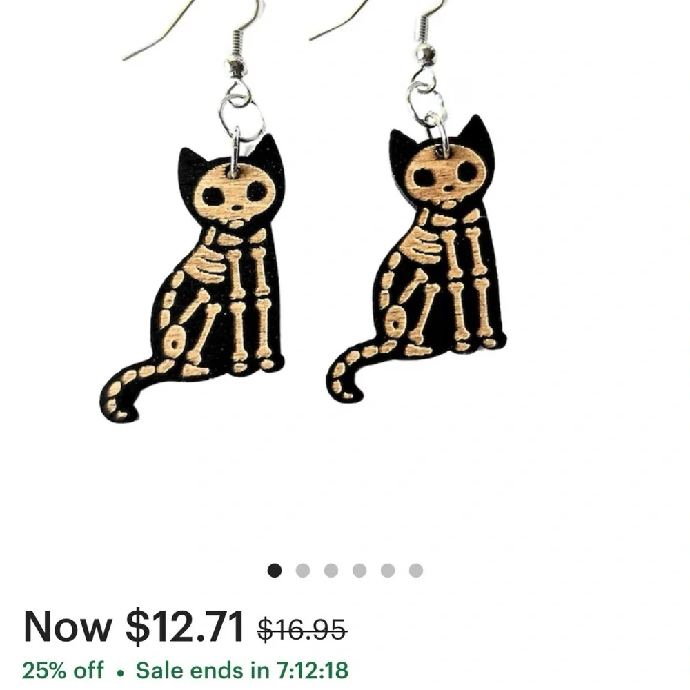 Wooden Cat Skeleton Earrings